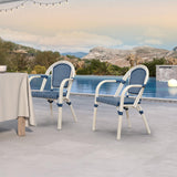 PURPLE LEAF French Bistro Patio Armchairs Set of 2, White Finish, Deep Blue