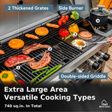 MFSTUDIO 7 Burner BBQ Gas Propane Grill with Searing Side Burner, Porcelain-Enameled Cast Iron Grates and Dual-Side Griddle Combo