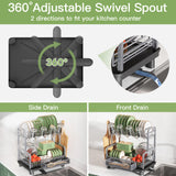 romision 2 Tier Compact Stainless Steel Dish Drainers Drying Rack for Kitchen Counter, Space Saving, Rust Proof Plate Strainers Holder On Countertop with Drainboard, Modern Gray, Small