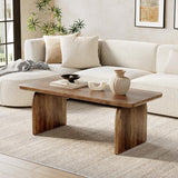 LITTLE TREE Farmhouse Coffee Table, 47 Inches Wooden Center Tables with Rounded Corners, Rectangular Living Room Tables, Modern Low Cocktail Tea Furniture for Living Room (Rustic Brown)