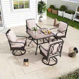MFSTUDIO 5pc Patio Dining Set, Swivel Rattan Chairs, Square Table