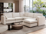 Ihanherry 111" Oversized Modular Sectional Sofa, Modern V Shaped Cloud Couch with Storage Ottoman, 6-Seat Comfy Chenille Deep Seat Sofa with 2 Pillows for Living Room, Beige