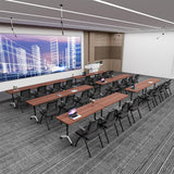 Folding Conference Table with Wheels, Flip-Top Mobile Training Table Modular Conference Room Tables, Space Saving Seminar Meeting Tables for Office School Business Classroom(Walnut 1 4PCS 47.2in)