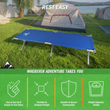 Camping Cot - Portable Folding Camp Bed - 600D Sleeping Cot for Adults with Steel Frame, Supports up to 264 lbs, 74.5" (6.2 ft) L x 29" W by Wakeman Outdoors (Blue)