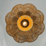 Modern Handmade Rattan Pendant Light Coastal Boho 1-Light 20 in. Brown Scalloped Ceiling Light for Foyer, Dining Room with Woven Shade