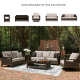 Signature Design by Ashley Drakes Beach Outdoor Coffee Table, Resin Wicker with Aluminum Frame and Wood‑Look Finish for Patio, Deck and Poolside Seating, 48" x 30"