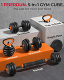 FEIERDUN Adjustable Dumbbells, 30lbs Free Weight Set with Connector, 4 in1 Dumbbells Set Used as Barbell, Kettlebells, Push up Stand, Fitness Exercises for Home Gym Suitable Men/Women