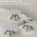 42"-58" Round Extendable Dining Table for 4-6, Kitchen Oval Table with Hidden Leaves & Storage Shelf, Space Saving Modern Design with Sturdy Metal Legs for Kitchen, Dining Room & Small Apartments