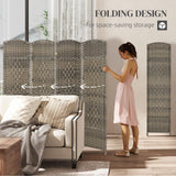 Room Divider, 6 Ft 4 Panel Folding Privacy Screen, Hand-Woven PP Wall Partition with Pine Wood Frame