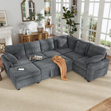 Hanherry 106" Sectional Sofa with Pull Out Couch Bed,6 Seater Corduroy Sleeper Sofa with Storage Ottoman & USB Charging