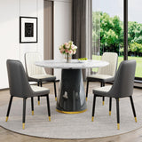 Vohuai Round Dining Table Set for 4, 45''Marble Grain Dining Room Table Set for 4 with Upholstered Chairs, Modern Dinner Table Set for Kitchen Dining Room