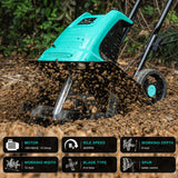 IncwBo 13.5 Amp 12 Inch Electric Tiller/Cultivator with 4 Steel Tines, 8'' Tilling Depth Small Garden Tiller for Gardening, Corded Rototiller with Adjustable Wheels