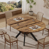 42"-58" Extendable Oval Dining Table for 4-6, Kitchen Round Table with Hidden Leaves & Storage Shelf, Space Saving Modern Design with Sturdy Metal Legs for Kitchen, Dining Room & Small Apartments