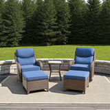 moosprr Luxury Outdoor Furniture Set with 6-Inch Thick Cushion, High Back Swivel Patio Chairs with Ottoman & Side Table, Outdoor Wicker Swivel Bistro Set for Porch, Yard, Deck, Poolside, Brown/Blue