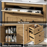 LIKIMIO 36 Inch Bathroom Vanity with Sink, Towel Holder & Adjustable Solid Wood Legs for Uneven Floor, Modern Bathroom Storage Cabinet with Tip-Out Drawer, 2 Drawers & Adjustable Shelf, Nature