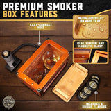 Old Fashioned Whiskey Smoker Box Kit With Dual View, Magnetic Clasp, Glass Smoker Top & Bamboo Tray For Bourbon Whiskey