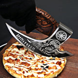 MR. CRAFT Pizza Cutter Axe Rocker Carbon Steel Slicer Chef Pizza Cutter Viking Axe with Leather Cover - Premium Pizza Oven Accessories Ulu Rocking Pizza Gift Gifts for Men (Royal Skull)
