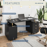 Techni Mobili 57"W Computer Desk w/ 3 Drawers & Storage Cabinet, Black/Gold