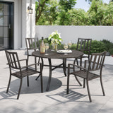 PHI VILLA 5 Pcs Patio Dining Set, 42" Round Steel Table&4 Metal Chairs