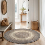 Super Area Rugs Braided Rug Round 8ft Farmhouse Kitchen Rug - Ridgewood Braided Carpet for Living Room - Reversible - Indoor/Outdoor - Made in USA - Brown Velvet/Beige, 8' Round