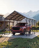 Garvee 13x21 ft Metal Carport Kit, 120° Steep-Pitch Vertical Roof for Snow Shedding, 133" High-Clearance Full-Sized Pickup & Van Shelter, Heavy-Duty Metal Car Port with Reinforced Frame