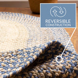 Super Area Rugs Braided Rugs 5X8 Farmhouse Kitchen Rug - Ridgewood Braided Rug for Living Room - Reversible - Indoor/Outdoor - Made in USA - Blue/Beige, 5' X 8' Oval