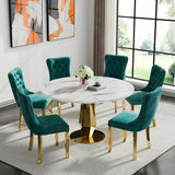SSLine Round White Faux Marble Dining Table for 4-6 with Diamond Gold Base