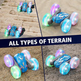 Amicool Remote Control Car for Boys 6-12 with Flashing Lights – 4WD Double-Sided 360° Flip Stunt RC Car | Birthday Indoor & Outdoor Play | Blue