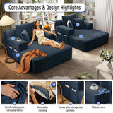 RENDGO 97 Inch Double Chaise Lounge Chair Indoor, Blue