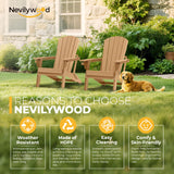 nevilywood Folding Adirondack Chairs Set of 4, HDPE Cup Holders, TeakBrown