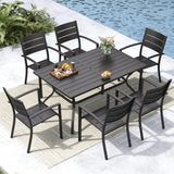 MFSTUDIO Patio Table and Chairs Set, Black Metal Outdoor Dining Set for 6