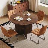 HIPIHOM Modern Round Dining Table Set for 2, 39.4" Walnut Kitchen Table with 2 PU Leather Chairs, 3-Piece Mid-Century Dining Room Set for Small Spaces, Pedestal Base & Ergonomic Padded Chairs