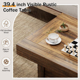 Lareth Coffee Table 39 in Rustic Center Table with X-Design Wooden Pedestal for Living Room, Space Saving, Rectangle Home Office Tea Accent Table for Dining Room Apartment, Walnut