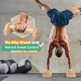 MIUONO Parallettes Push Up Bar, Oak Wood Calisthenics Equipment for Home Gym with Non-Slip Base, Handstand Trainer Push Up Handles