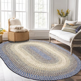 Super Area Rugs Braided Rugs 7X9 Farmhouse Kitchen Rug - Ridgewood Braided Rug for Living Room - Reversible - Indoor/Outdoor - Made in USA - Blue/Beige, 7' X 9' Oval