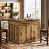 Tribesigns Bar Cabinet, L-Shaped Home Bar Table with Stemware Racks, 4-Tier Corner Bar Unit Liquor Wine Bar Table Reception Desk for Home Pub, Rustic Brown