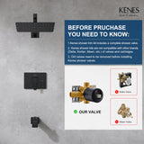 KENES Matte Black Tub Shower Faucet Set Complete with 10-Inch Rainfall Shower Head and Tub Spout, Square Tub and Shower Trim Kit, KE-6024A-2 (Shower Valve Included)