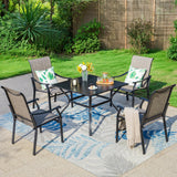 MFSTUDIO 5 Piece Outdoor Dining Set, Square Metal Table w/Textilene Chairs