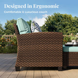 MIXPATIO Patio Furniture Set, 7 Pcs Wicker Rattan Outdoor Conversation Set, 4 x Leg Chairs, 1 x 3 Seater Sofa and 2 x Ottoman with 4" Thick Cushion for Garden Backyard Deck, Blue