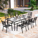 PHI VILLA 9 Pcs Outdoor Dining Set for 8,83" Rectangular Metal Table, Black