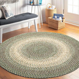 Super Area Rugs Braided Rug Round 6ft Farmhouse Kitchen Rug - Ridgewood Braided Carpet for Dining Room Table - Reversible - Indoor/Outdoor - Made in USA - Forest Green/Beige, 6' Round