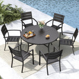 MFSTUDIO 7 Pcs Outdoor Dining Set for 6, 54" Round Metal Table, Black