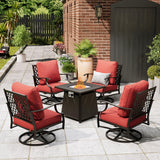 MIXPATIO 5-Piece Metal Patio Conversation Set, 28-Inch Fire Pit Table, Red
