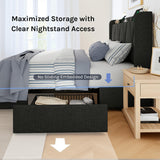 nesture. King Storage Bed Frame with 4 Large Drawers, Platform Bed with Upholstered Button Headboard & Charging Station, Wingback Storage Headboard, Noise-Free, No Box Spring Needed, Dark Grey