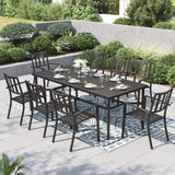 PHI VILLA 9 Pcs Outdoor Dining Set, 83" Rectangular Metal Table, Black