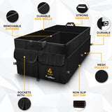 EcoNour Car Trash Bag (2 Pack) + Trunk Organizer for Car | Collapsible Caddy Trunk Organizers with Removable Dividers | Car Garbage Bag Hanging for Consoles & Headrests EcoNour