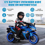 Kids Electric Motorcycle, 12V Kids Ride on Car LED Lights, Music Player & Horn with Training Wheels, Pedal, MP3, USB Port, Electric Motorcycle for Children Ages 3+, Gift for Boys & Girls（Blue）