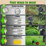 21V Cordless Weed Wacker with Wheels, 3-in-1 Electric String Trimmer, Lawn Edger & Brush Cutter, Includes 2x2.0Ah Batteries & 3 Blades, Lightweight Adjustable Trimmer for Thick Weeds & Small Yards