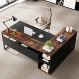 L Shaped Desk with Cabinet Storage, Executive Office Desk with Shelves