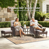 moosprr Luxury Patio Furniture Set with Fire Pit Table, Outdoor Furniture Set with High Back Swivel Chairs & 6-inch Thick Cushions, 10 PCS Fire Pit Patio Set for Yard, Deck, Poolside, Brown/Beige